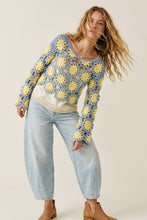 Load image into Gallery viewer, Crochet Daisy LS Top - Blue Yellow
