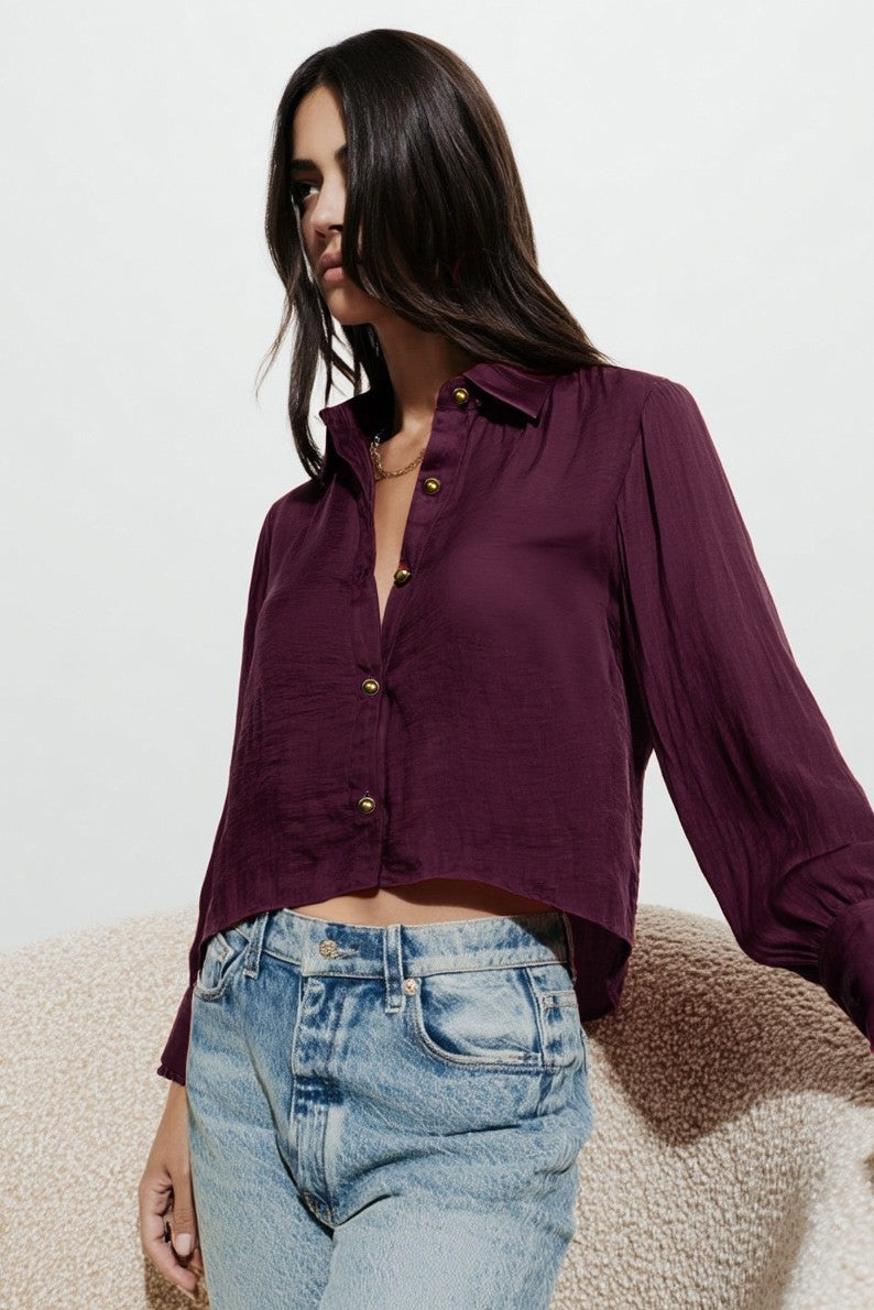 blanket stitch cropped blouse - Wine