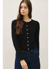 Load image into Gallery viewer, Ribbed Crewneck Cardigan - Black
