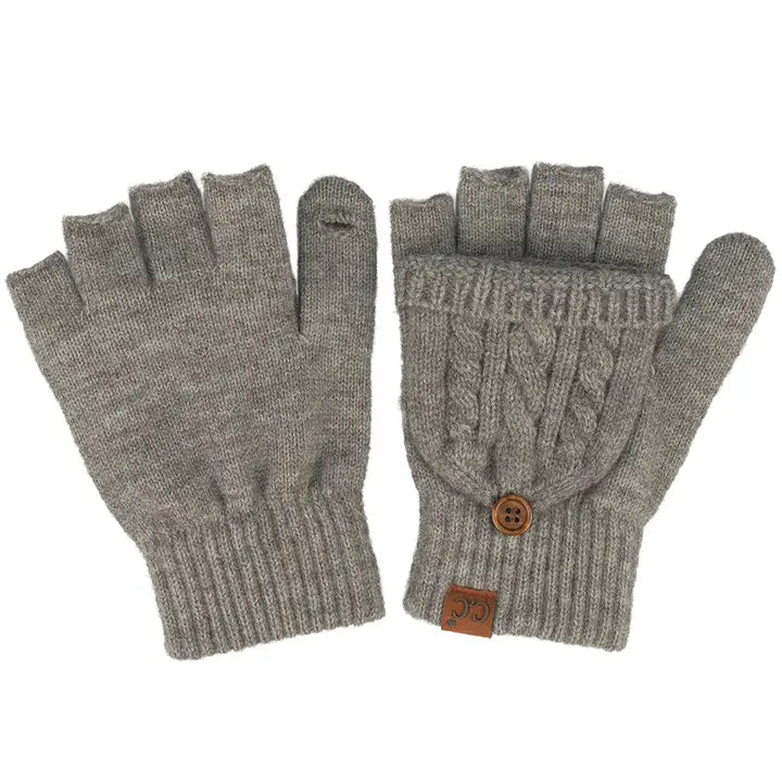 Cable fingerless gloves - Grey