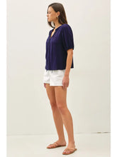 Load image into Gallery viewer, ruffle front tie blouse - Navy
