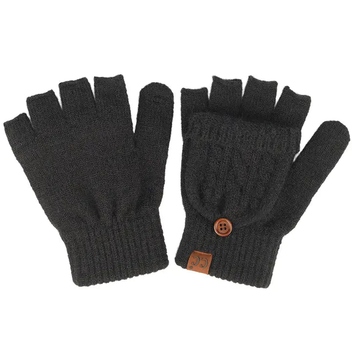 Cable fingerless gloves - black