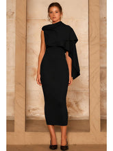 Load image into Gallery viewer, drape cape knit midi dress - black
