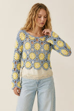 Load image into Gallery viewer, Crochet Daisy LS Top - Blue Yellow

