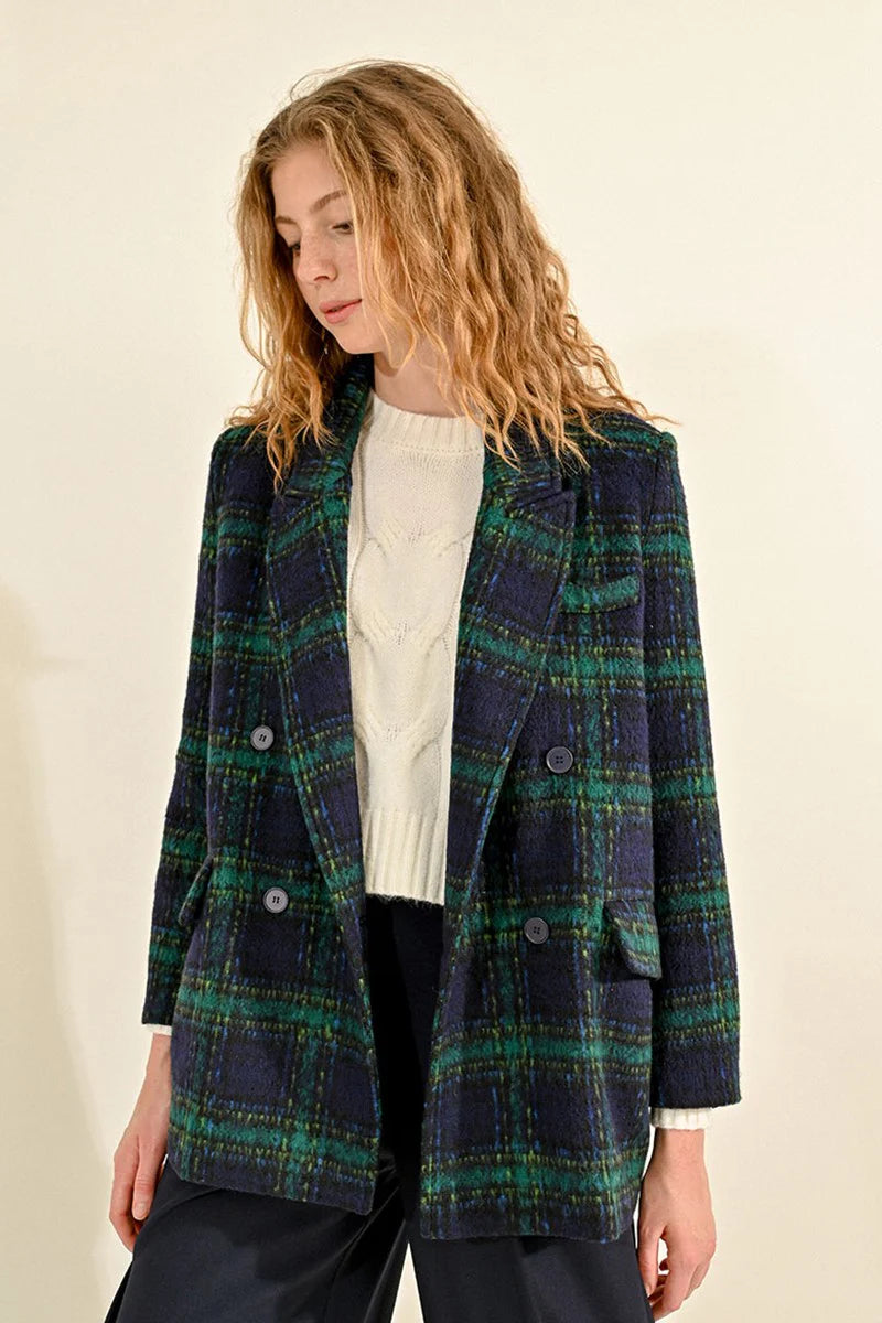 Checkered Coat - Blue – Shishi Boutique Checkered Coat - Blue – Shishi Boutique