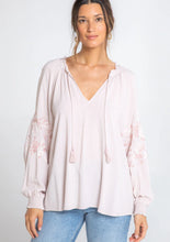 Load image into Gallery viewer, Embroided split neck top - Blush/Rose
