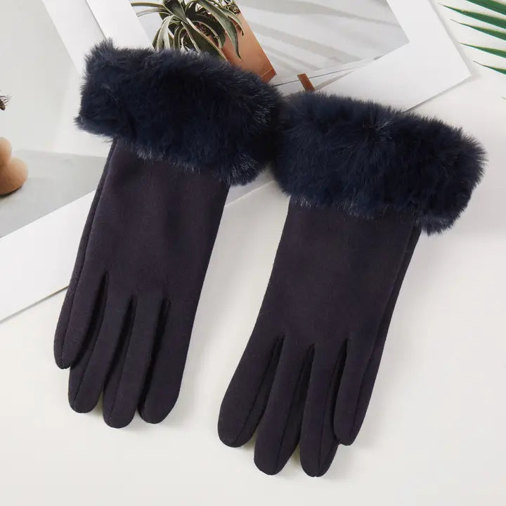 Fur wrist gloves - Navy