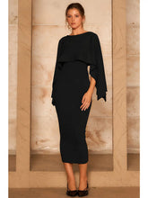Load image into Gallery viewer, drape cape knit midi dress - black
