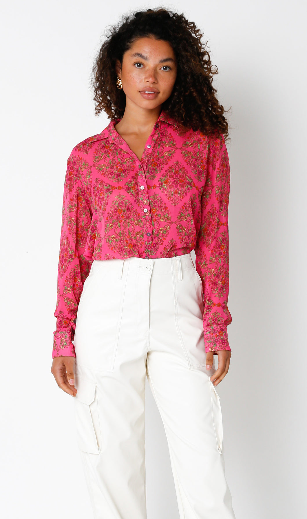 Buttondown Top - Floral pink
