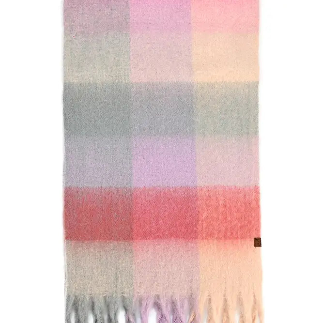 block plaid scarf - pink/blush