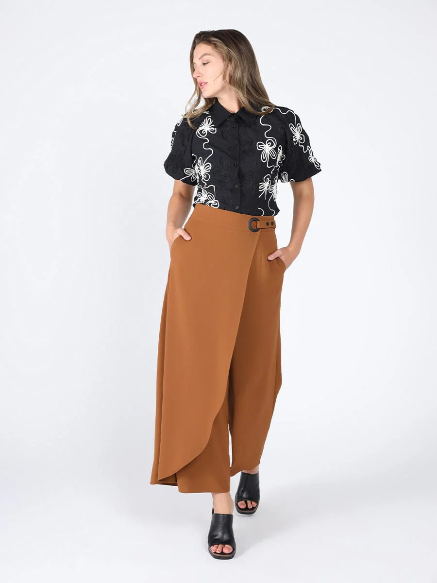 wrap wide leg Pants - Brown