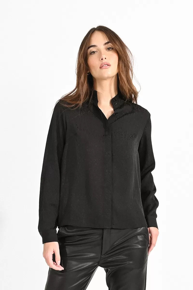 Ruffled Collar Top - Black