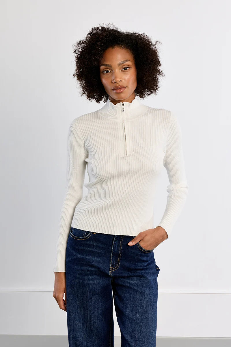 Zipper collar sweater - White – Shishi Boutique