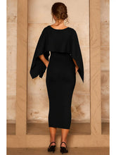 Load image into Gallery viewer, drape cape knit midi dress - black
