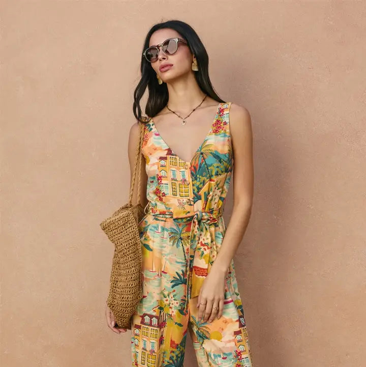 Buttondown jumpsuit - sunset – Shishi Boutique