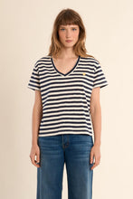 Load image into Gallery viewer, V neck stripe Tee - Navy
