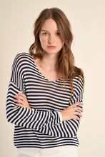 Load image into Gallery viewer, Long sleeve V Top - Stripe navy
