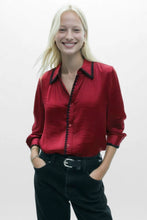 Load image into Gallery viewer, blanket stitch silky button blouse - red
