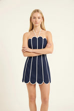 Load image into Gallery viewer, scalopped neck halter mini dress - navy
