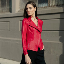 Load image into Gallery viewer, Liquid leather knit jkt - red
