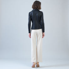 Load image into Gallery viewer, liquid leather center zip jkt - black
