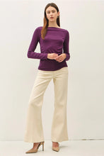 Load image into Gallery viewer, Ribbed Boatneck LS Tee - eggplant
