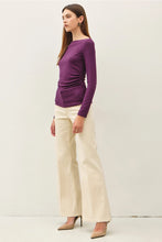 Load image into Gallery viewer, Ribbed Boatneck LS Tee - eggplant

