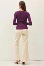 Load image into Gallery viewer, Ribbed Boatneck LS Tee - eggplant
