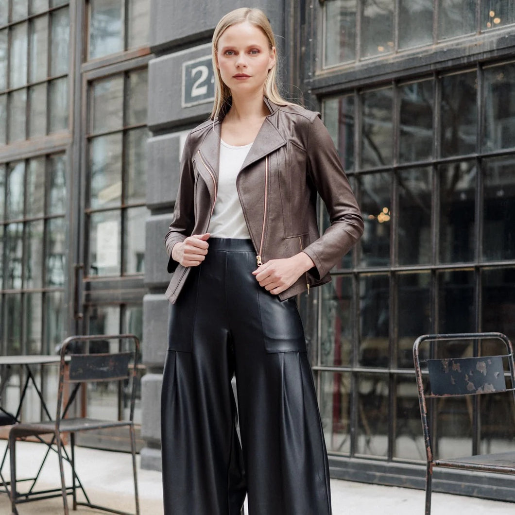 Liquid leather knit jkt - Brown