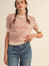 Load image into Gallery viewer, floral short sleeve sweater - orange
