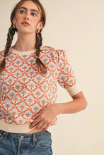 Load image into Gallery viewer, floral short sleeve sweater - orange
