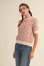 Load image into Gallery viewer, floral short sleeve sweater - orange
