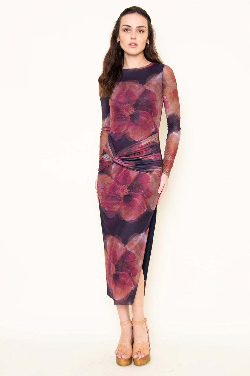 l/s mesh maxi dress - violet multi