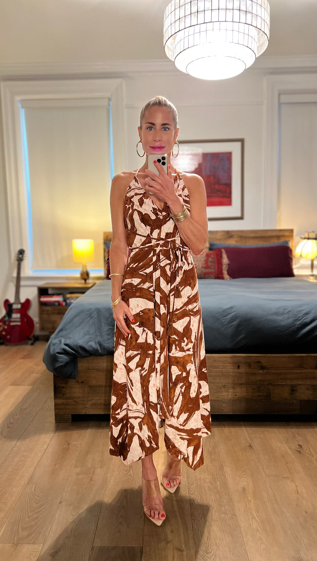 V neck midi dress - Brown