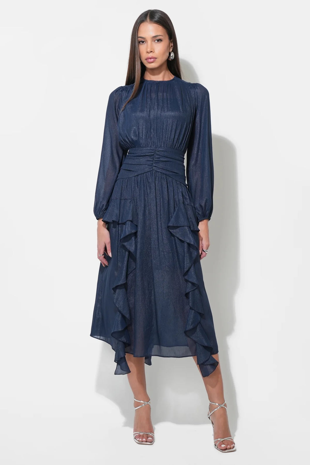 ruffle maxi chiffon dress - navy