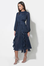 Load image into Gallery viewer, ruffle maxi chiffon dress - navy
