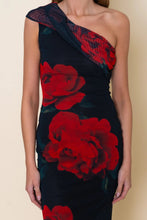 Load image into Gallery viewer, drop one shoulder mesh dress - blk floral
