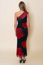 Load image into Gallery viewer, drop one shoulder mesh dress - blk floral
