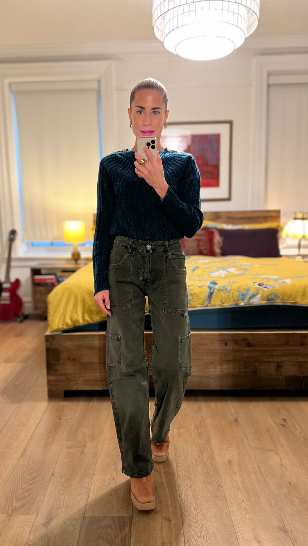 Shoulder button Sweater - Blue
