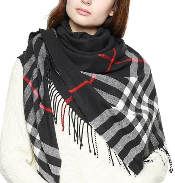 Plaid Shawl Scarf - Black