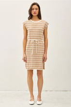 Load image into Gallery viewer, cap slv striped dress - caramel
