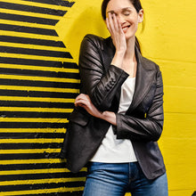 Load image into Gallery viewer, liquid leather blazer - black
