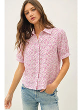 Load image into Gallery viewer, ditsy print puff slv blouse - fuchsia
