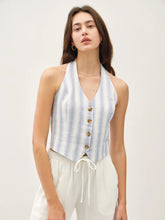 Load image into Gallery viewer, striped halter tie vest - chambray
