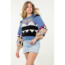 Load image into Gallery viewer, Animal colorblock sweater - blue
