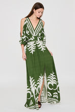 Load image into Gallery viewer, Border print kimono Dress - Green / Beige
