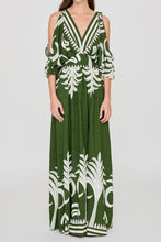 Load image into Gallery viewer, Border print kimono Dress - Green / Beige
