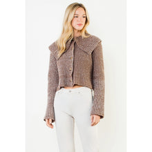 Load image into Gallery viewer, CROPPED KNIT COLLARD CARDI - BROWN
