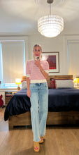 Load image into Gallery viewer, short slv stripe knit - red
