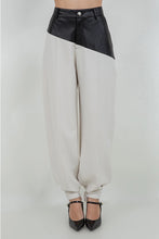 Load image into Gallery viewer, pu leather combo trousers - blk/stone
